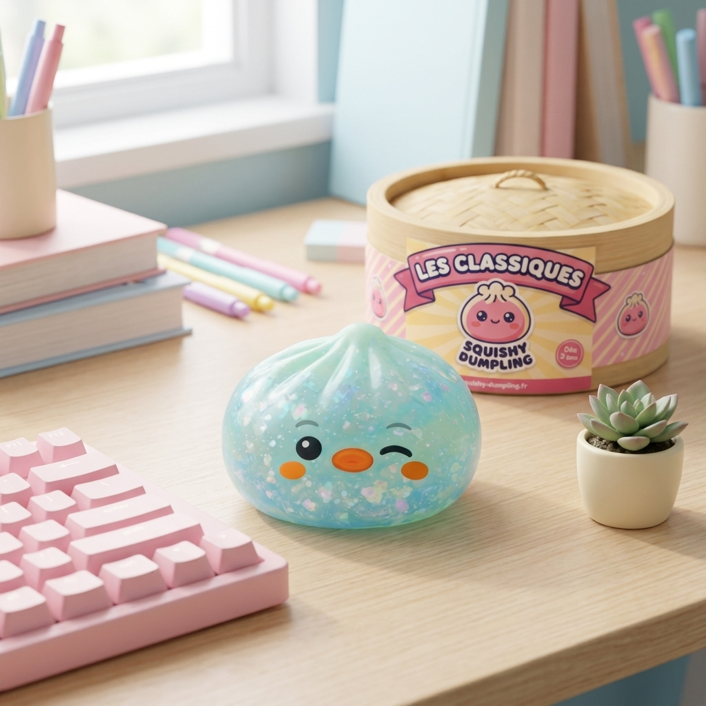 Squishy Dumpling Pingouin Vert Menthe Givré en ambiance sur un bureau