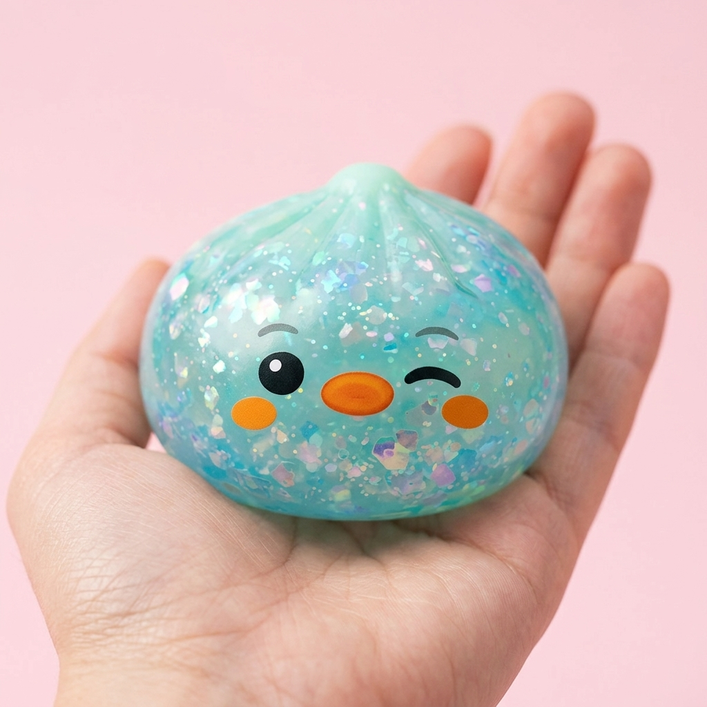 Squishy Dumpling Pingouin Vert Menthe Givré tenu en main, taille réelle