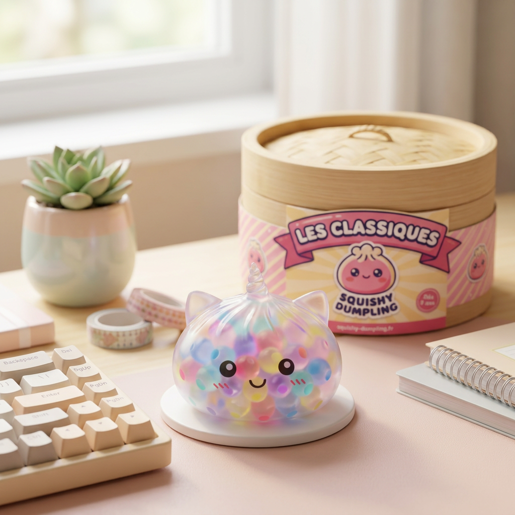 Squishy Dumpling Licorne Pastel Multicolore Bubble en ambiance sur un bureau