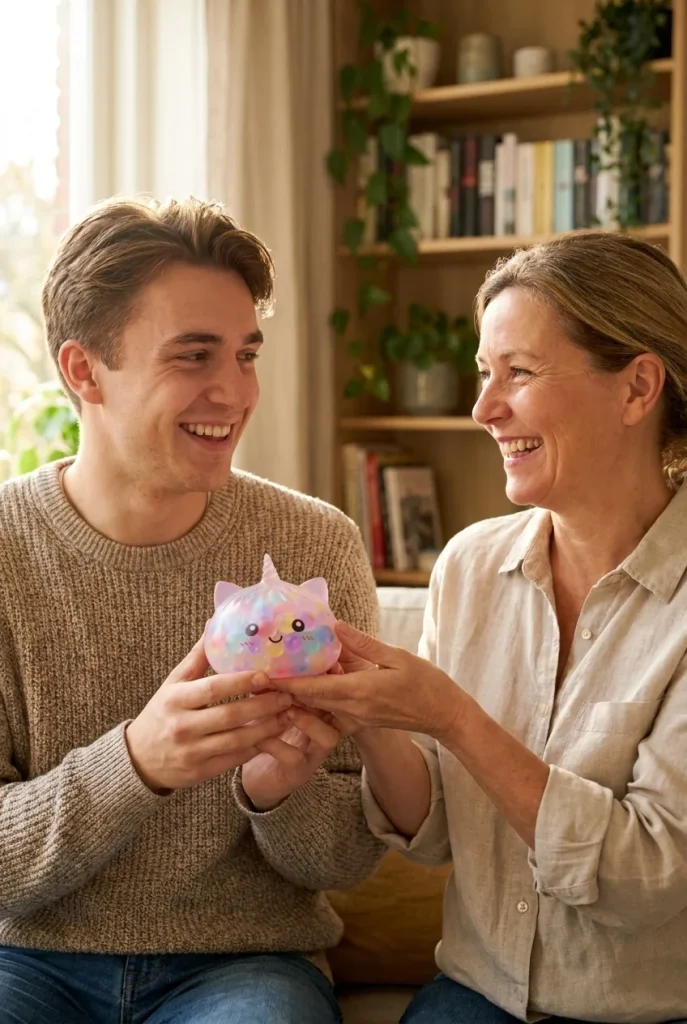 Squishy Dumpling Licorne Pastel Multicolore Bubble offert en cadeau entre deux personnes