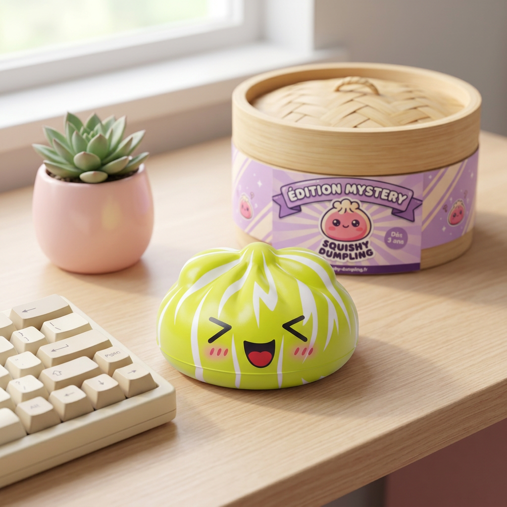 Squishy Dumpling Mystery Happy Faces en ambiance sur un bureau