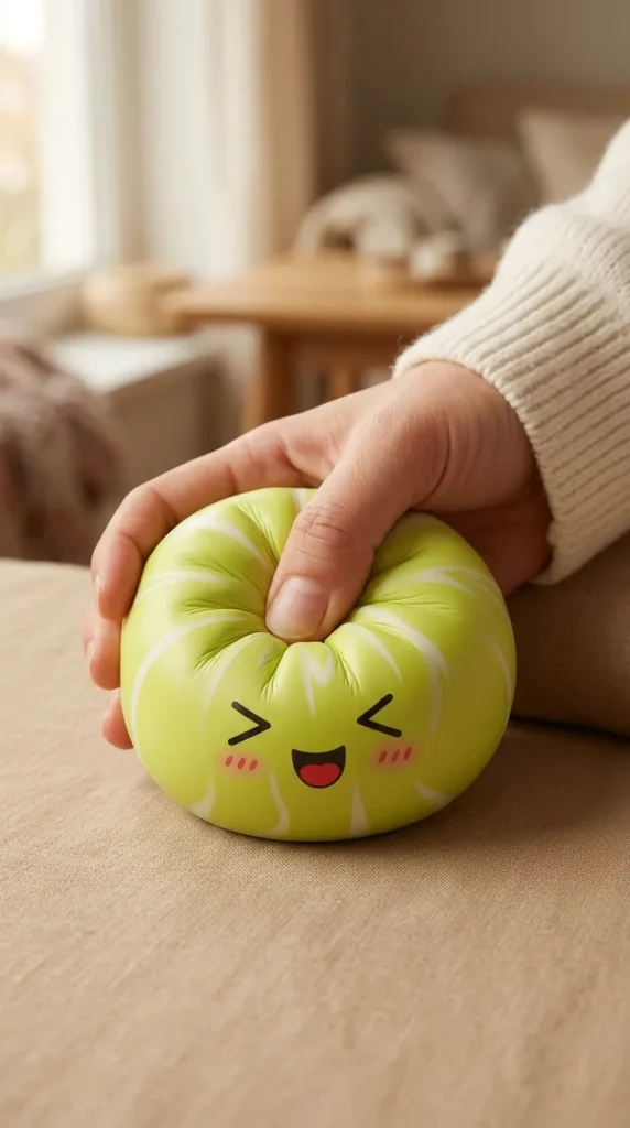 Squishy Dumpling Mystery Happy Faces pressé dans la main — effet squishy slow-rise