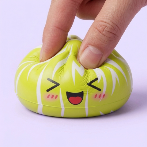 Squishy Dumpling Mystery Happy Faces pressé dans la main, matière squishy