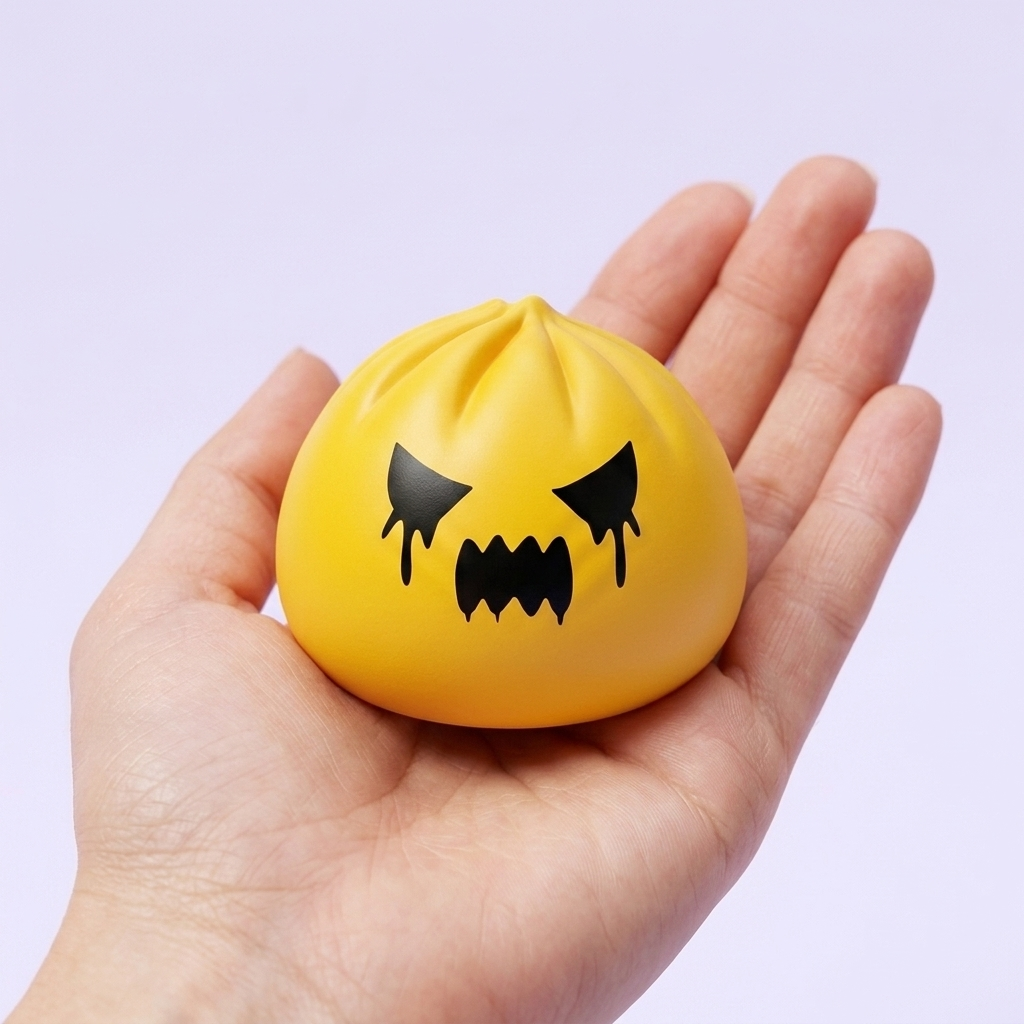 Squishy Dumpling Fantôme Mystery tenu en main, taille réelle
