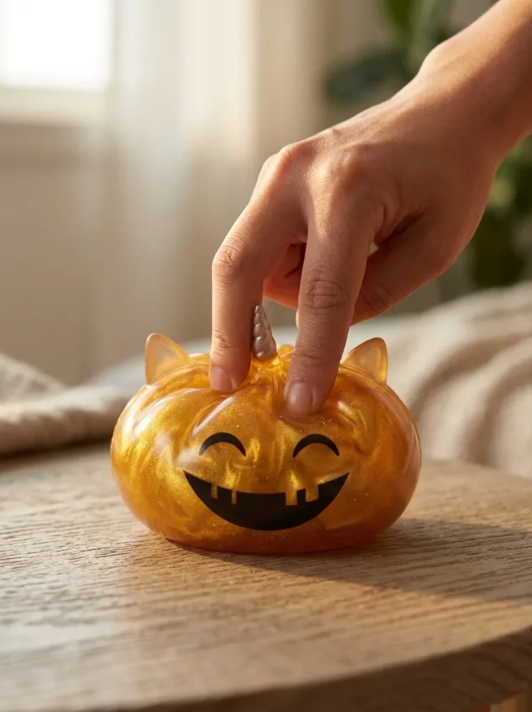 Dumpling Squishy Licorne Cornue Mystère Halloween pressé dans la main — effet squishy slow-rise