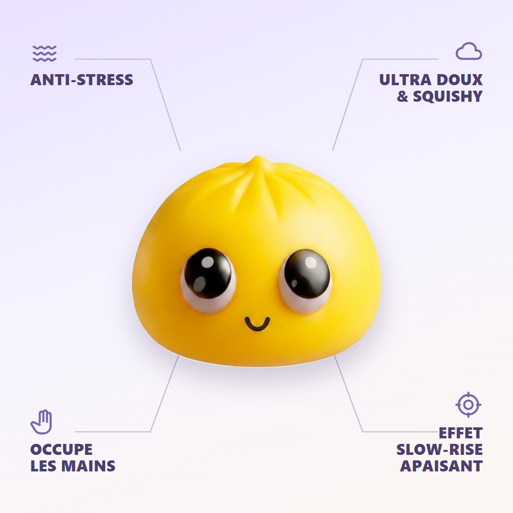 Dumpling Squishy Mystery Pop Grands Yeux — anti-stress, ultra doux, effet slow-rise