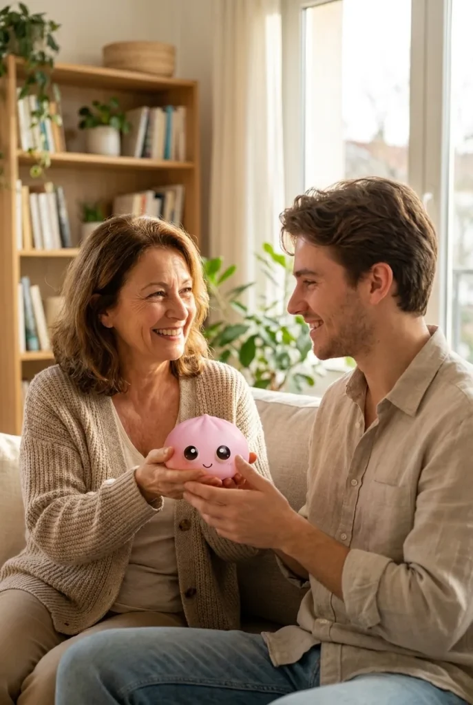 Dumpling Squishy Mystery Pop Grands Yeux offert en cadeau entre deux personnes