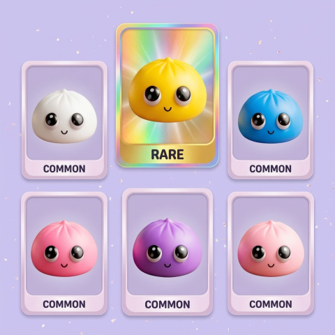Dumpling Squishy Mystery Pop Grands Yeux — carte des raretés (commun, rare, ultra rare)
