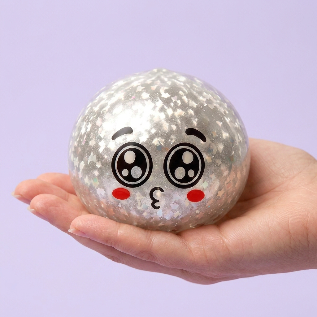 Squishy Dumpling Puppy Eyed Mystery tenu en main, taille réelle