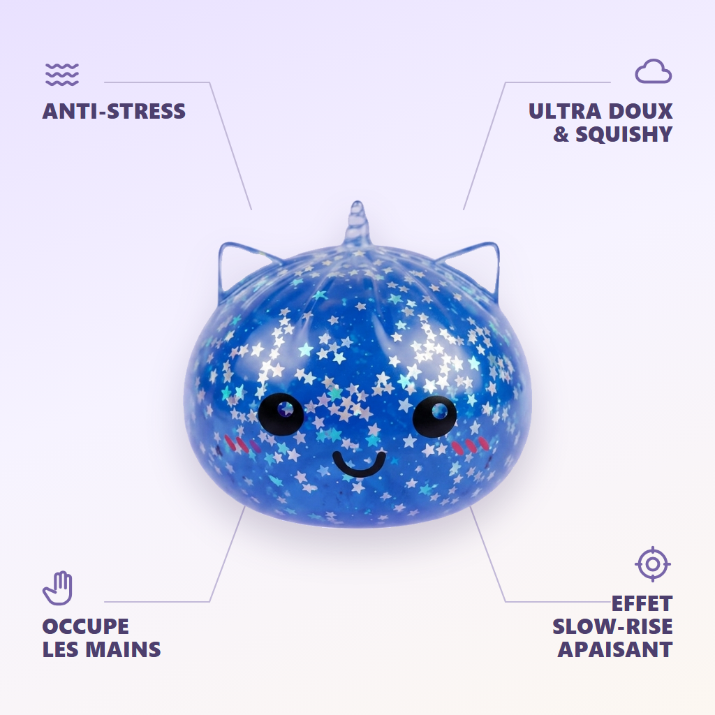 Squishy Dumpling Licorne Mystery Glitter — anti-stress, ultra doux, effet slow-rise
