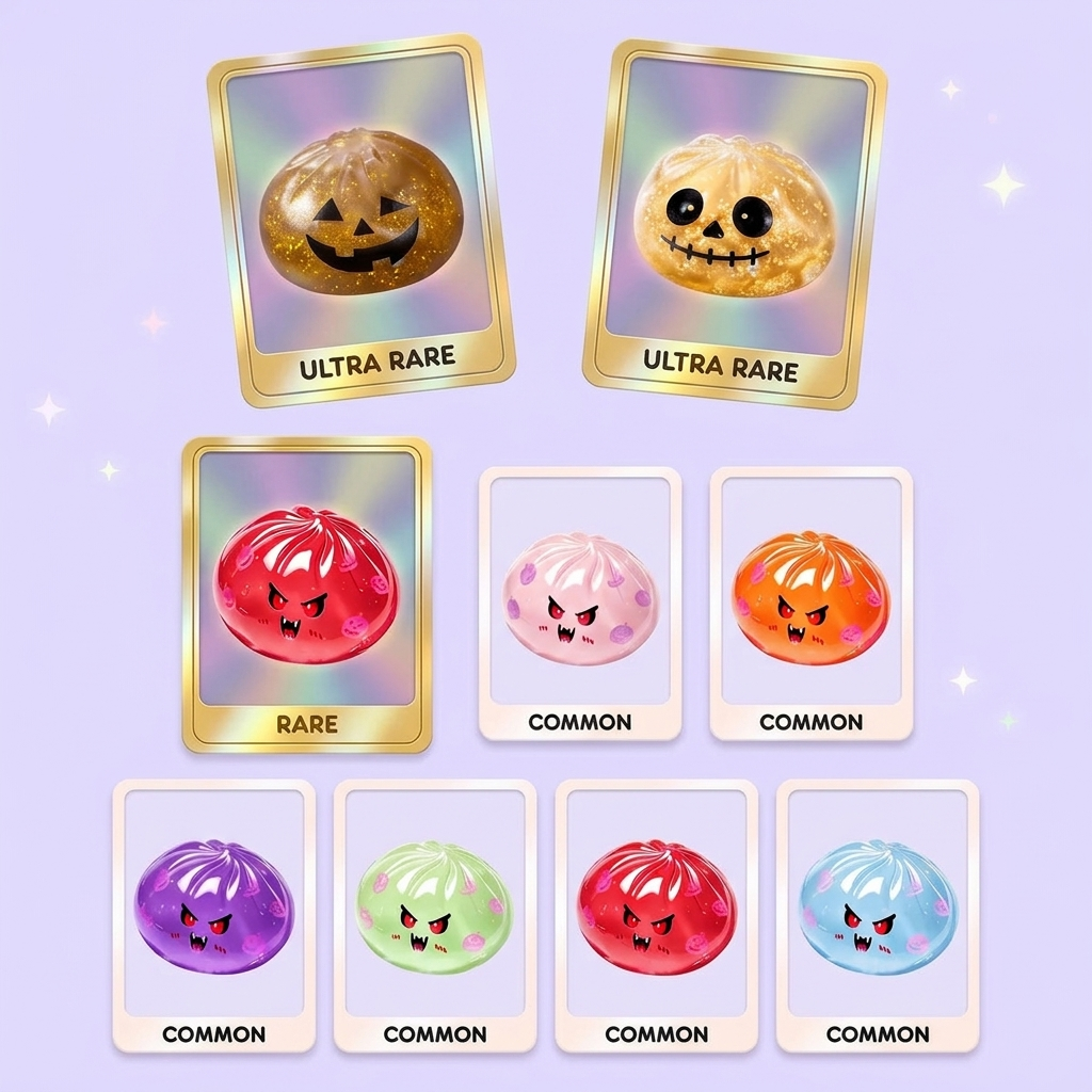 Dumpling Squishy Vampire Mystery Crimson — carte des raretés (commun, rare, ultra rare)