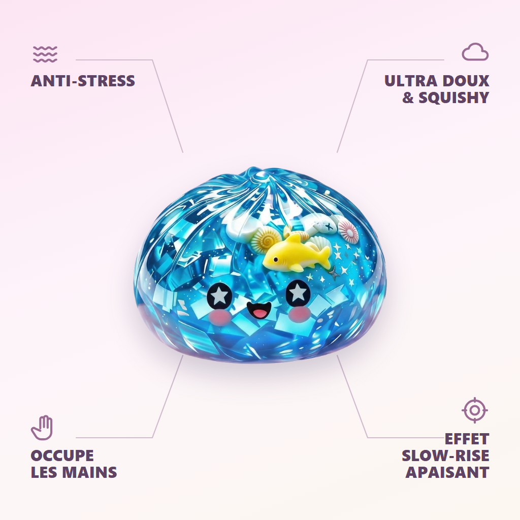 Squishy Dumpling Récif Corail Glitter Océan — anti-stress, ultra doux, effet slow-rise