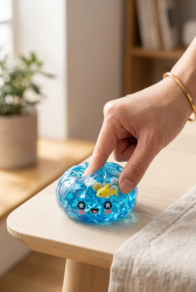 Squishy Dumpling Récif Corail Glitter Océan pressé dans la main — effet squishy slow-rise