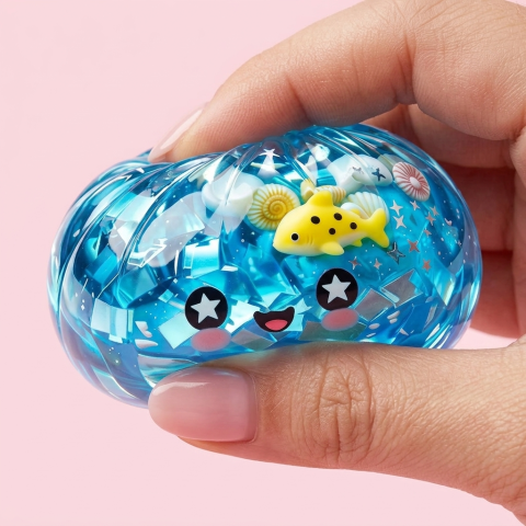 Squishy Dumpling Récif Corail Glitter Océan — effet slow-rise, la mousse regonfle