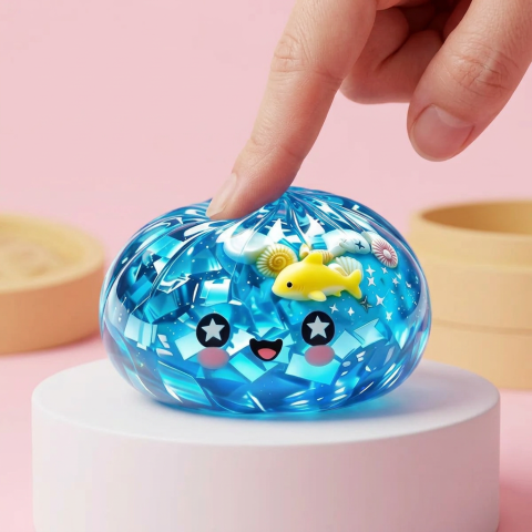 Squishy Dumpling Récif Corail Glitter Océan pressé dans la main, matière squishy