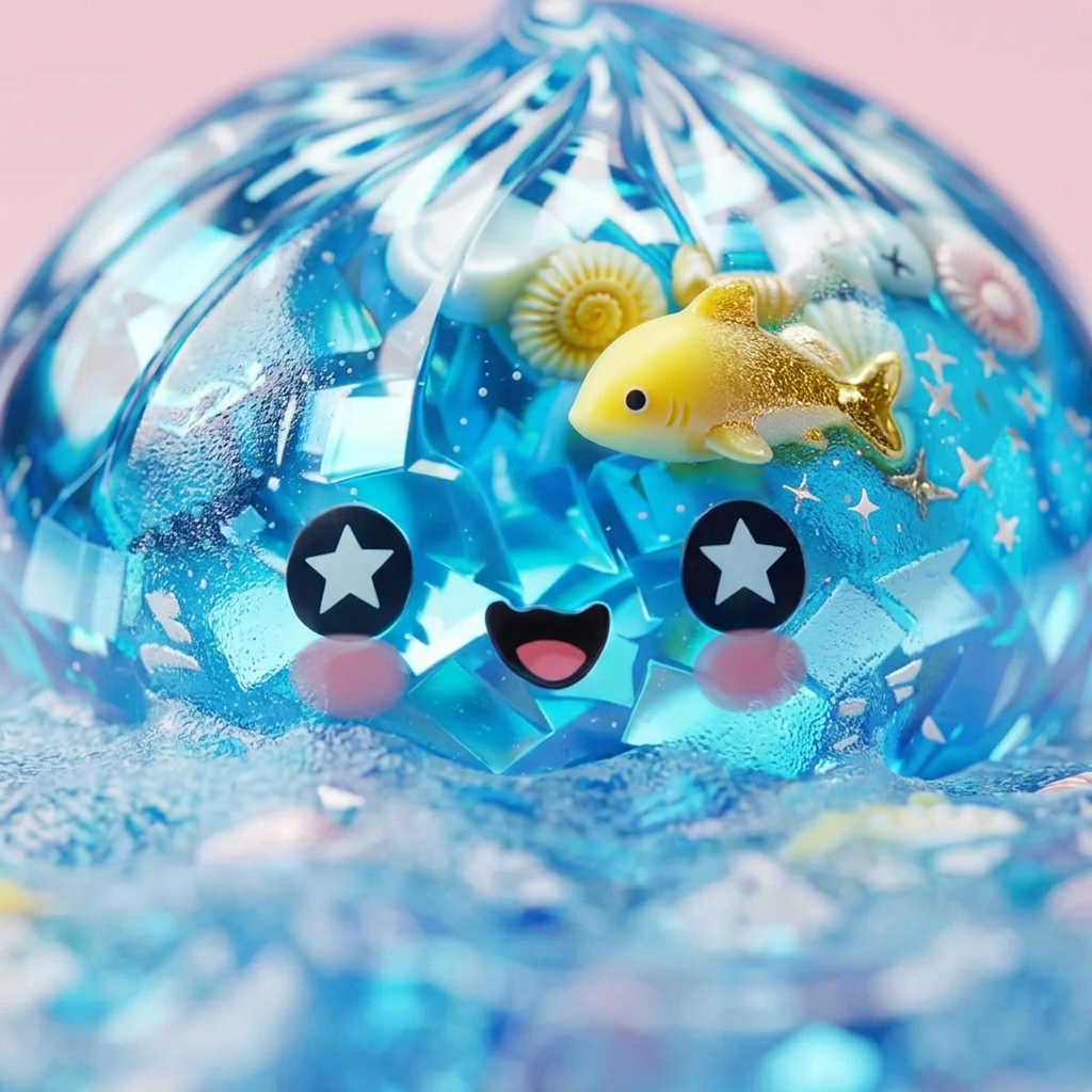 Squishy Dumpling Récif Corail Glitter Océan — gros plan macro sur la texture