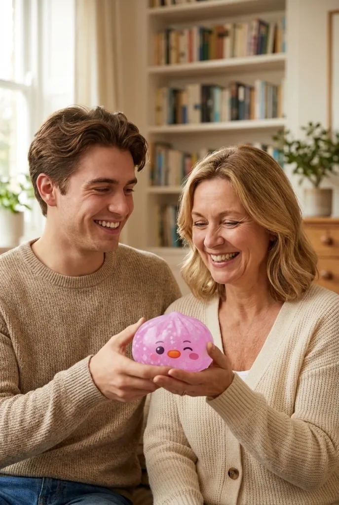 Squishy Dumpling Pingouin Rose Bonbon offert en cadeau entre deux personnes