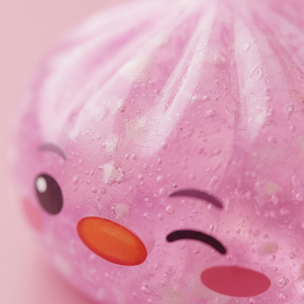 Squishy Dumpling Pingouin Rose Bonbon — gros plan macro sur la texture