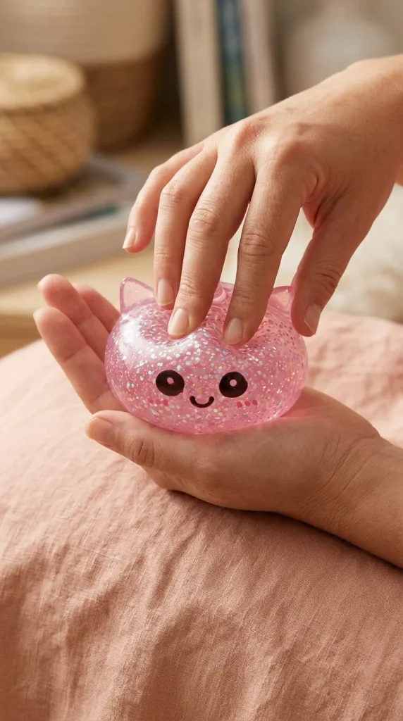 Squishy Dumpling Licorne Rose Glitter pressé dans la main — effet squishy slow-rise