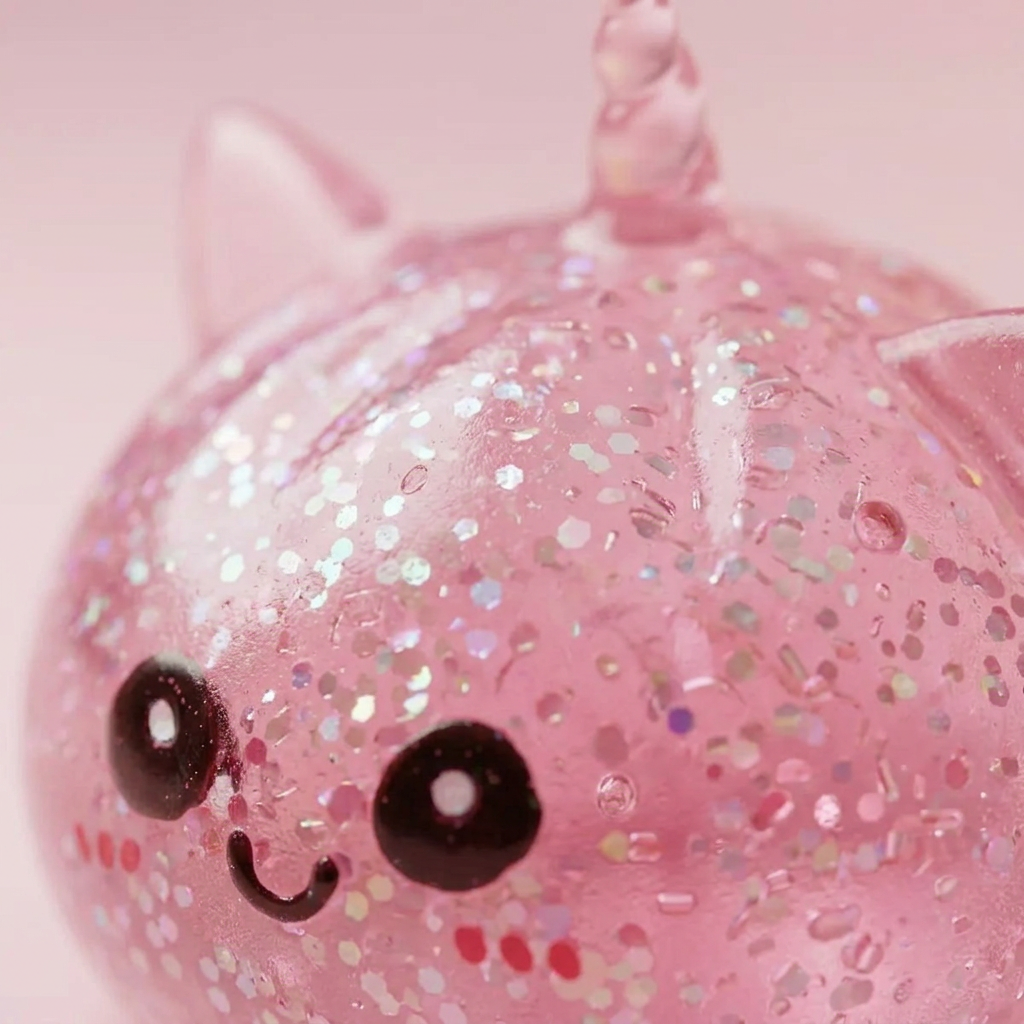 Squishy Dumpling Licorne Rose Glitter — gros plan macro sur la texture