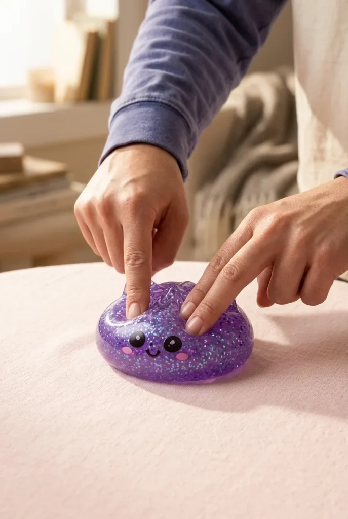 Squishy Dumpling Licorne Violette Glitter pressé dans la main — effet squishy slow-rise