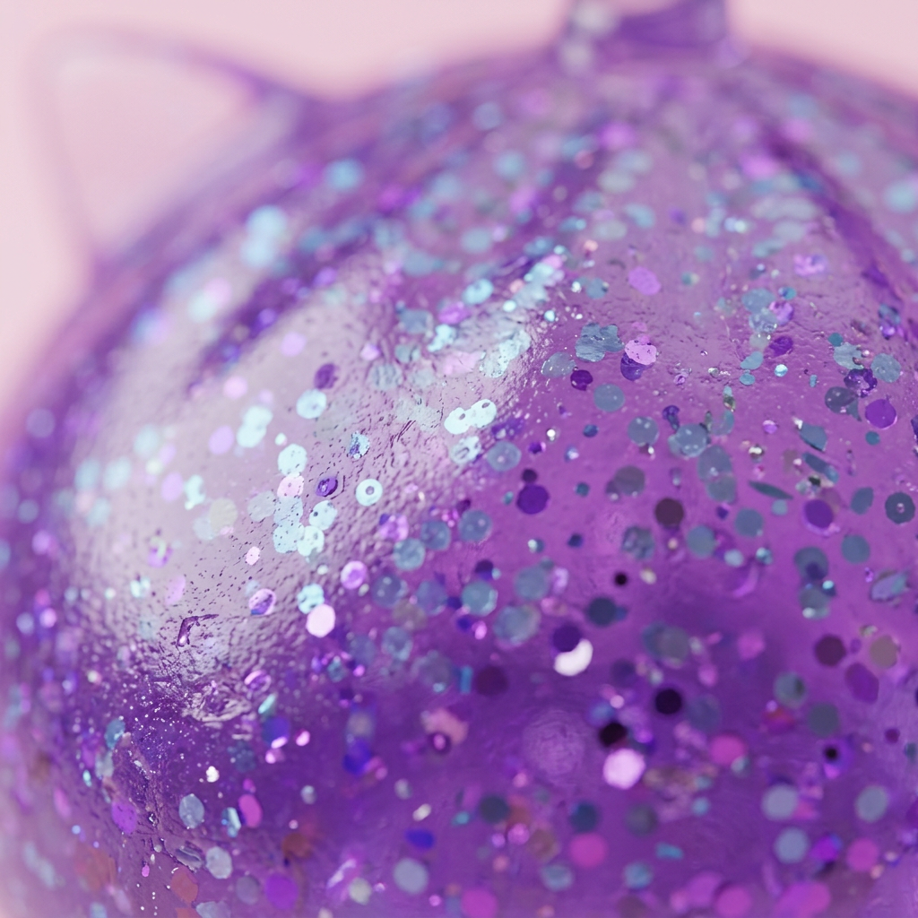 Squishy Dumpling Licorne Violette Glitter — gros plan macro sur la texture