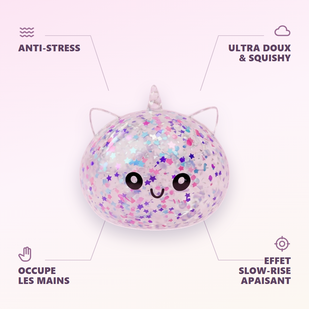 Dumpling Squishy Licorne Blanche Sparkle — anti-stress, ultra doux, effet slow-rise