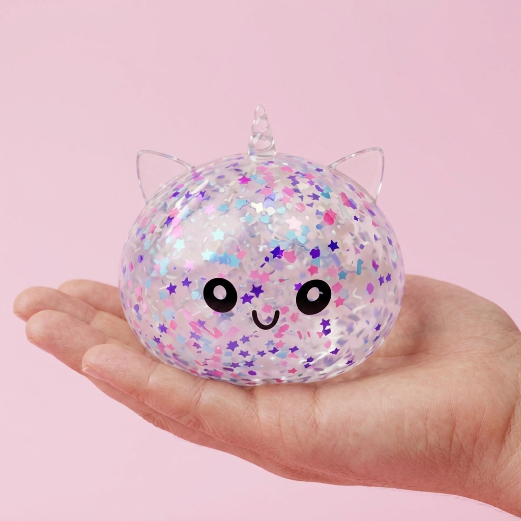 Dumpling Squishy Licorne Blanche Sparkle tenu en main, taille réelle
