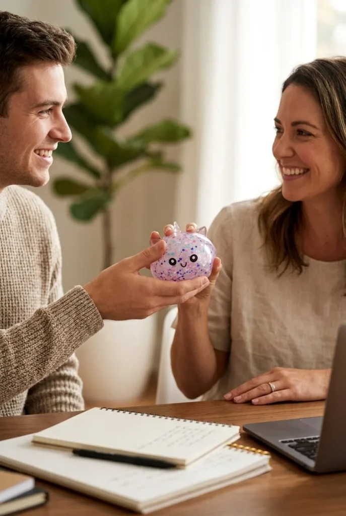 Dumpling Squishy Licorne Blanche Sparkle offert en cadeau entre deux personnes