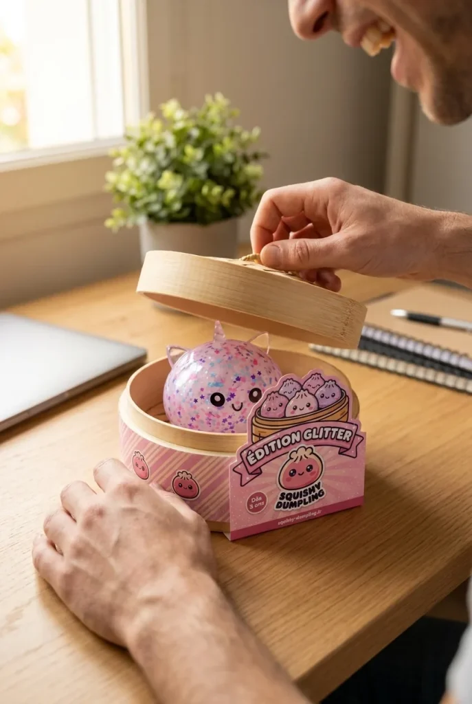 Déballage du Dumpling Squishy Licorne Blanche Sparkle — la boîte panier vapeur s'ouvre