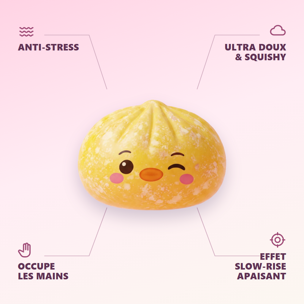 Squishy Dumpling Pingouin Jaune Beurre — anti-stress, ultra doux, effet slow-rise