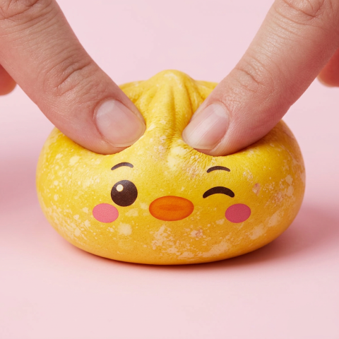 Squishy Dumpling Pingouin Jaune Beurre — effet slow-rise, la mousse regonfle