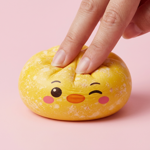 Squishy Dumpling Pingouin Jaune Beurre pressé dans la main, matière squishy