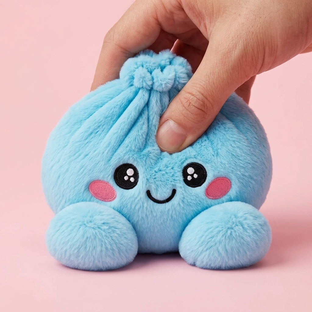 Squishy Dumpling Bleu Ciel en Peluche — effet slow-rise, la mousse regonfle