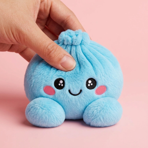Squishy Dumpling Bleu Ciel en Peluche pressé dans la main, matière squishy