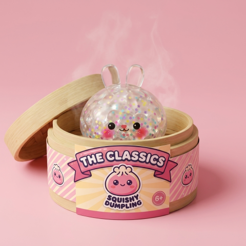 Squishy Dumpling Lapin Bulle dans sa boîte panier vapeur façon bambou