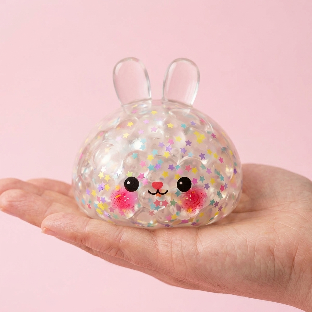 Squishy Dumpling Lapin Bulle tenu en main, taille réelle