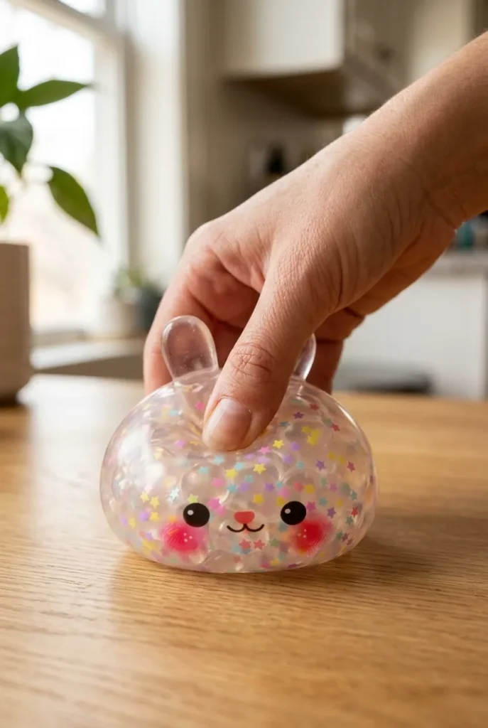 Squishy Dumpling Lapin Bulle pressé dans la main — effet squishy slow-rise
