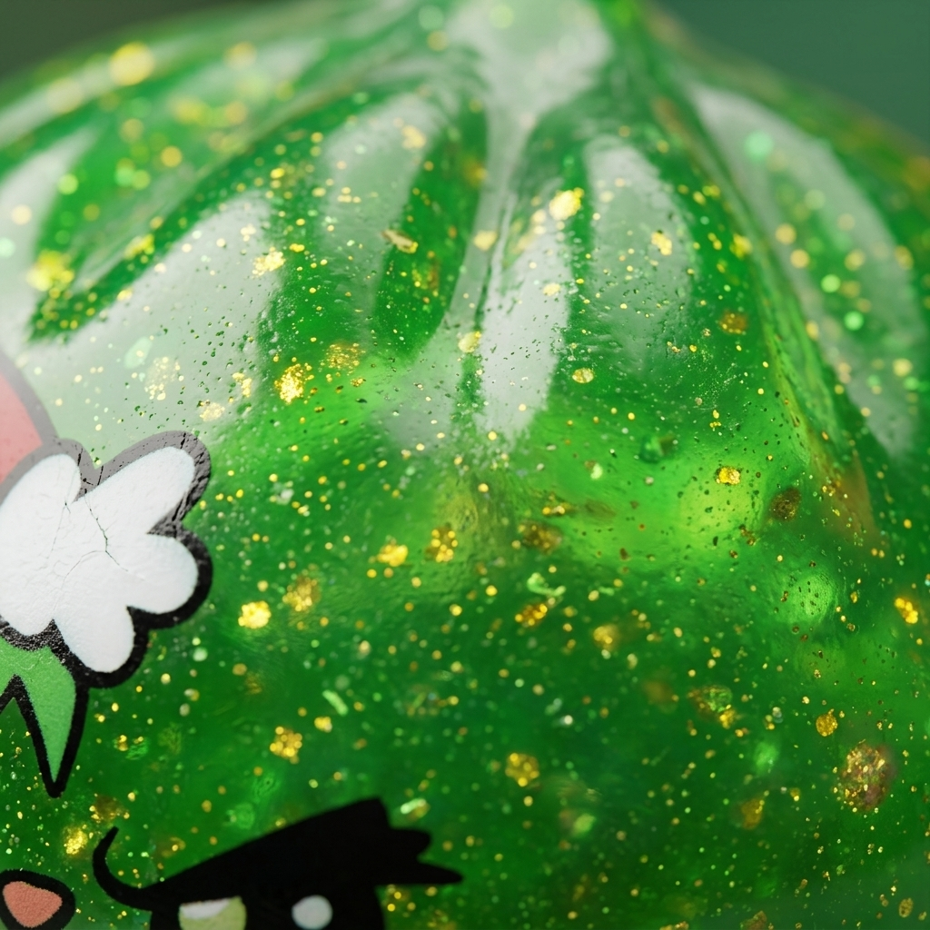 Squishy Dumpling Grincheux de Noël Glitter Vert — gros plan macro sur la texture
