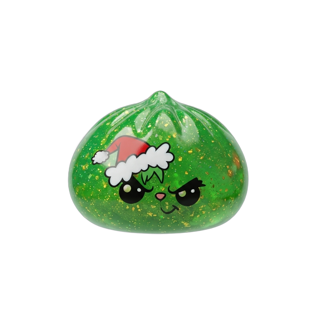 Squishy Dumpling Grincheux de Noël Glitter Vert — squishy anti-stress slow-rise kawaii