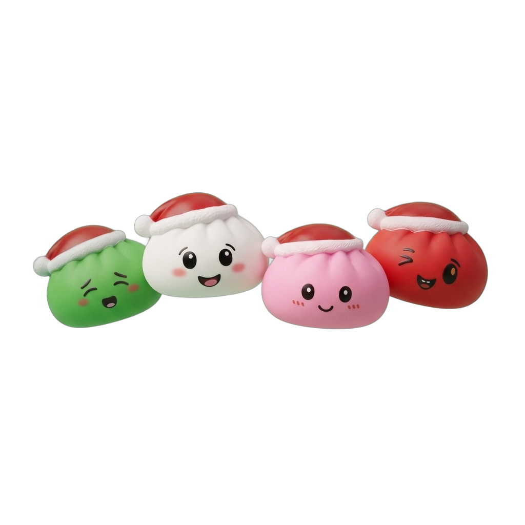 Squishy Dumpling Bonnet de Noël Set de 4 — squishy anti-stress slow-rise kawaii