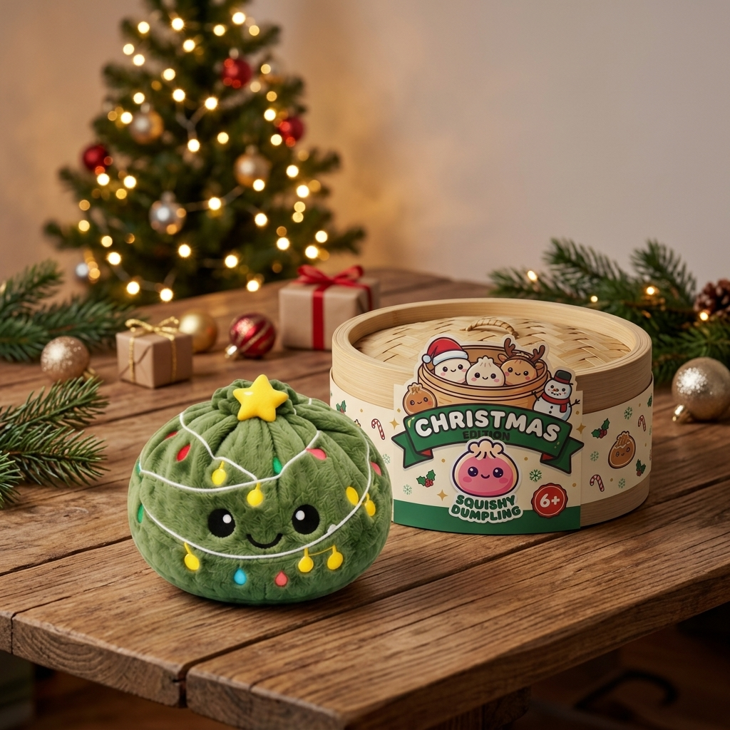 Squishy Dumpling Sapin de Noël Scintillant en ambiance sur un bureau