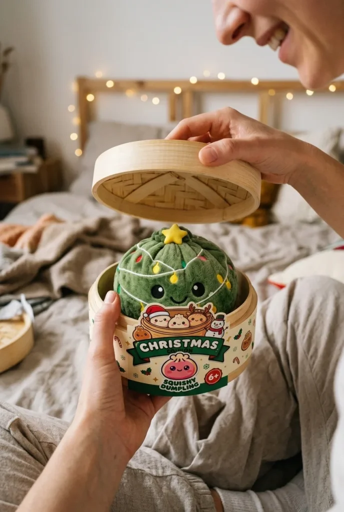 Déballage du Squishy Dumpling Sapin de Noël Scintillant — la boîte panier vapeur s'ouvre