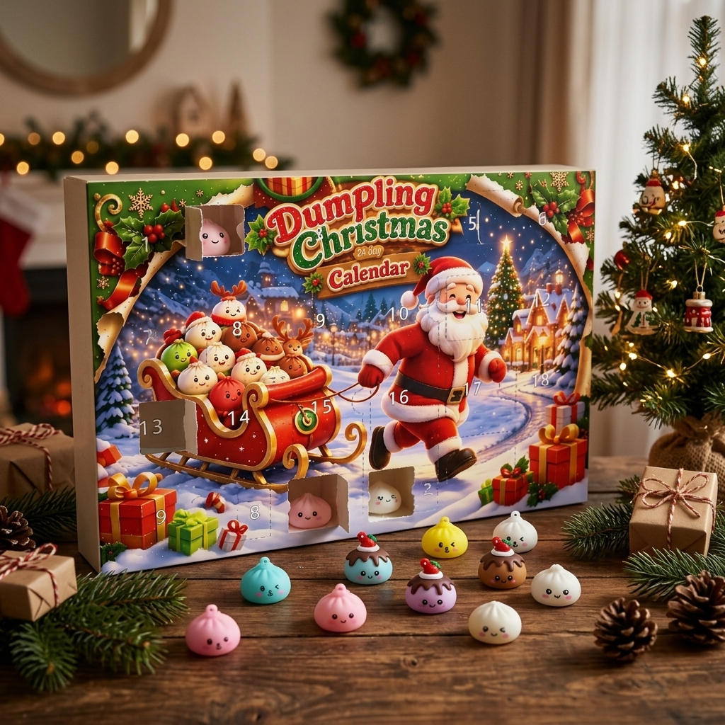 Squishy Dumpling Calendrier de l&rsquo;Avent Traîneau du Père Noël 24 Pièces en ambiance sur un bureau