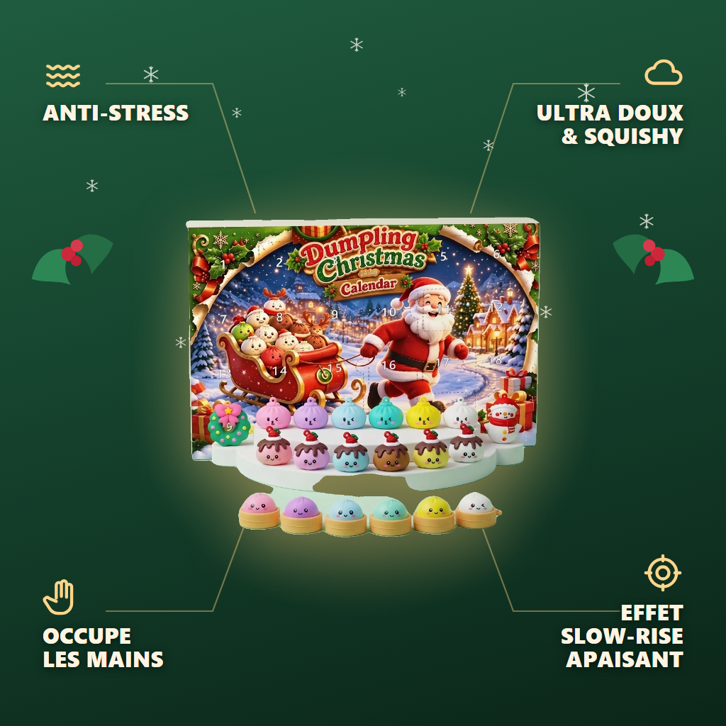 Squishy Dumpling Calendrier de l&rsquo;Avent Traîneau du Père Noël 24 Pièces — anti-stress, ultra doux, effet slow-rise