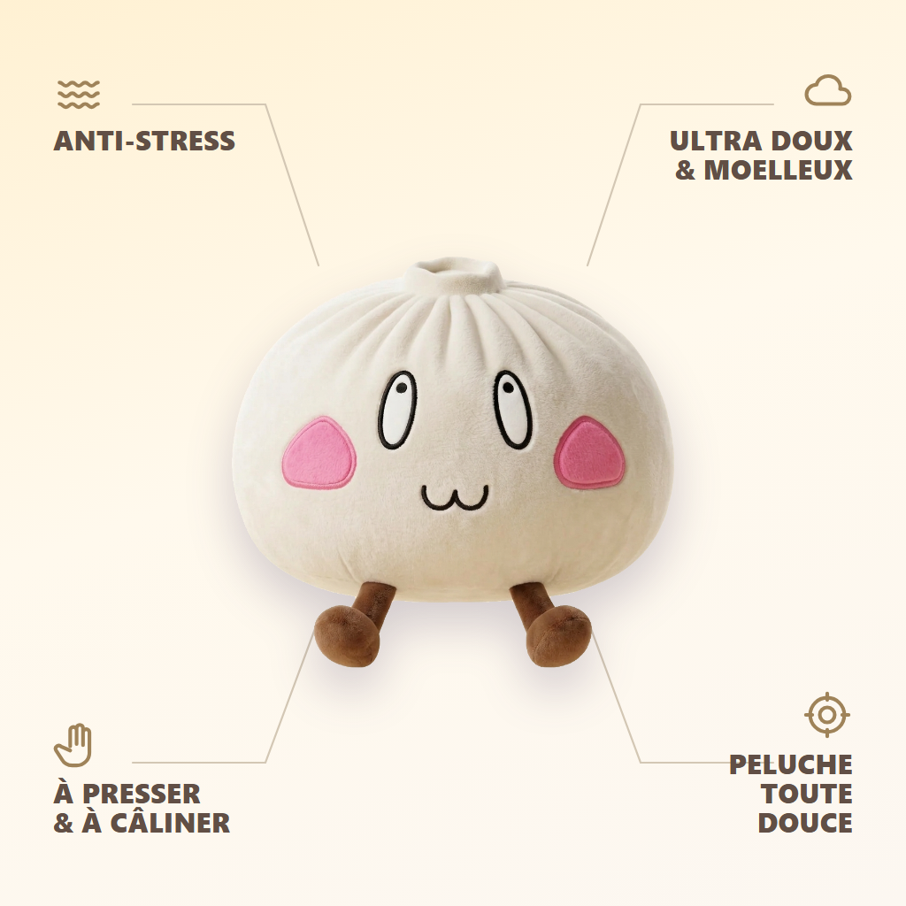 Squishy Dumpling Géant Visage Joyeux — anti-stress, ultra doux, effet slow-rise