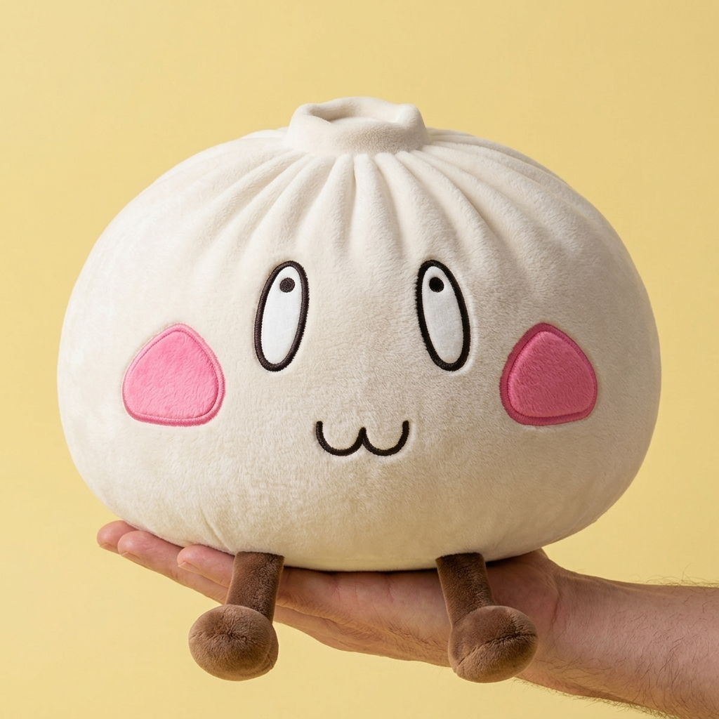 Squishy Dumpling Géant Visage Joyeux tenu en main, taille réelle