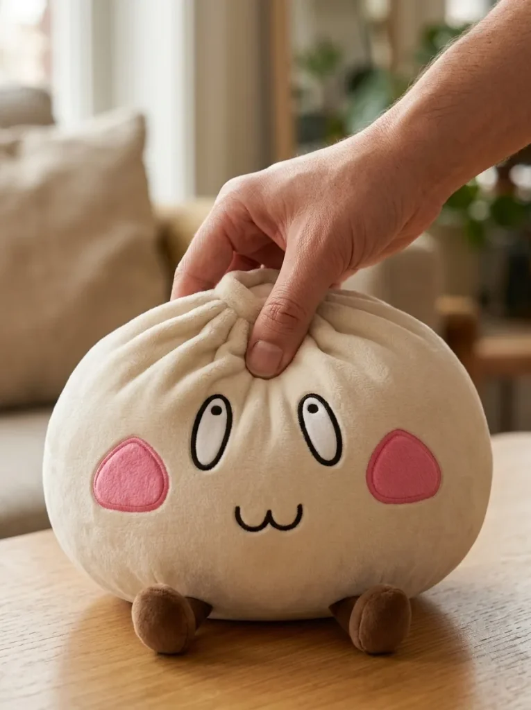 Squishy Dumpling Géant Visage Joyeux pressé dans la main — effet squishy slow-rise