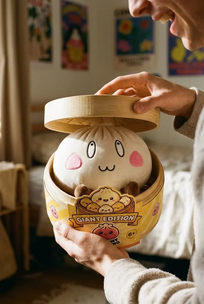 Déballage du Squishy Dumpling Géant Visage Joyeux — la boîte panier vapeur s'ouvre