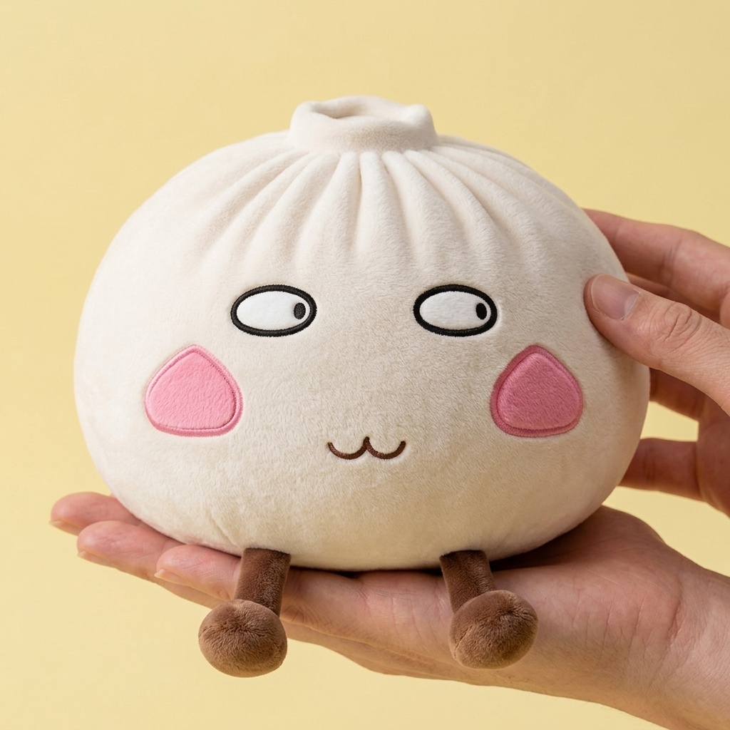 Squishy Dumpling Géant Fier et Malicieux tenu en main, taille réelle